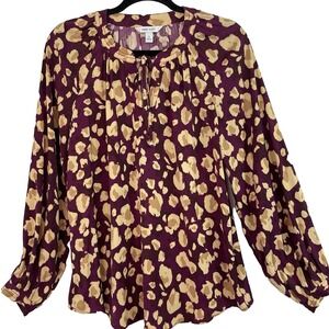 Nine West Womens Blouse Top Size S Small Animal‎ Print Long Sleeve Tie Neck